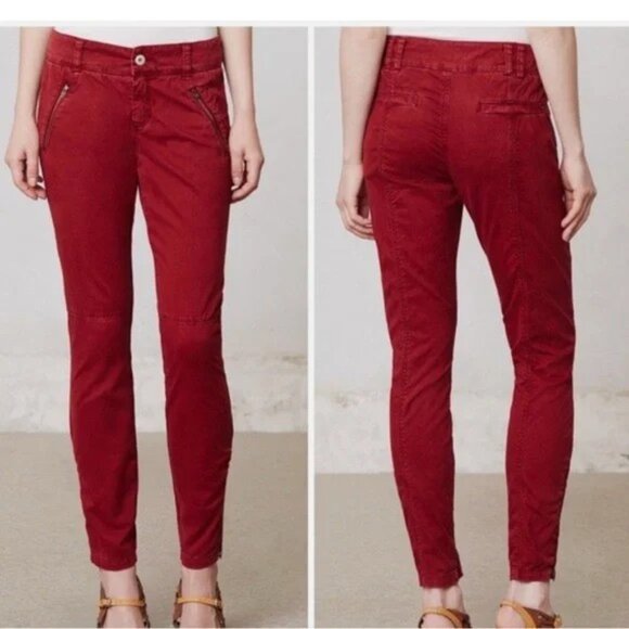 Anthro Pilcro and the Letterpress Burgundy Ankle Pants- Size 8- Moto - Picture 1 of 12